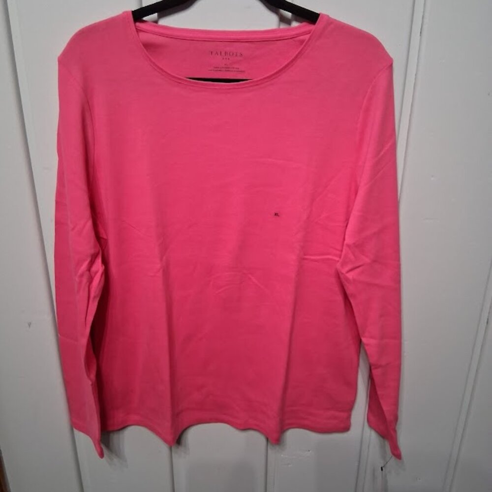 Talbots Cotton Round Neck Long Sleeve Tee Pink Asst Sizes NWT